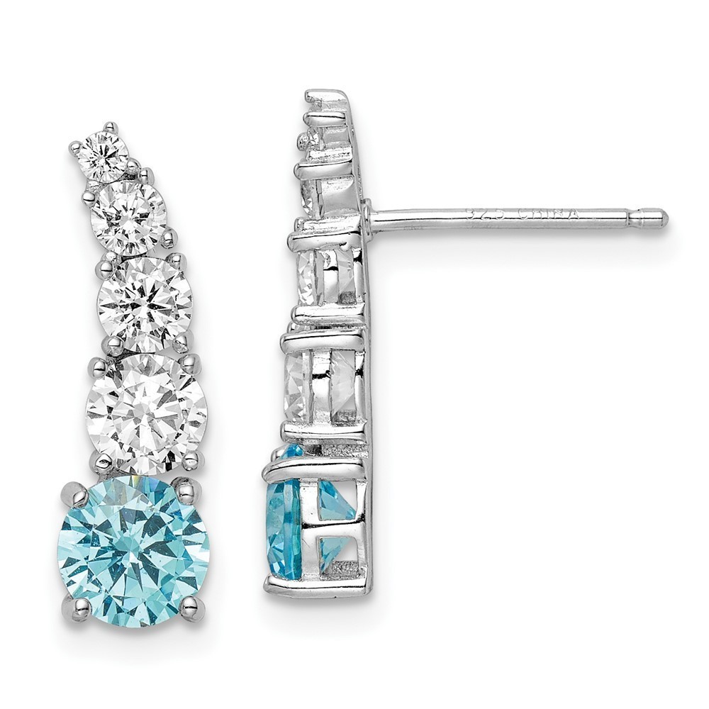 925 Sterling Silver Rhodium-plated Blue & Clear Graduated CZ Post Earrings
